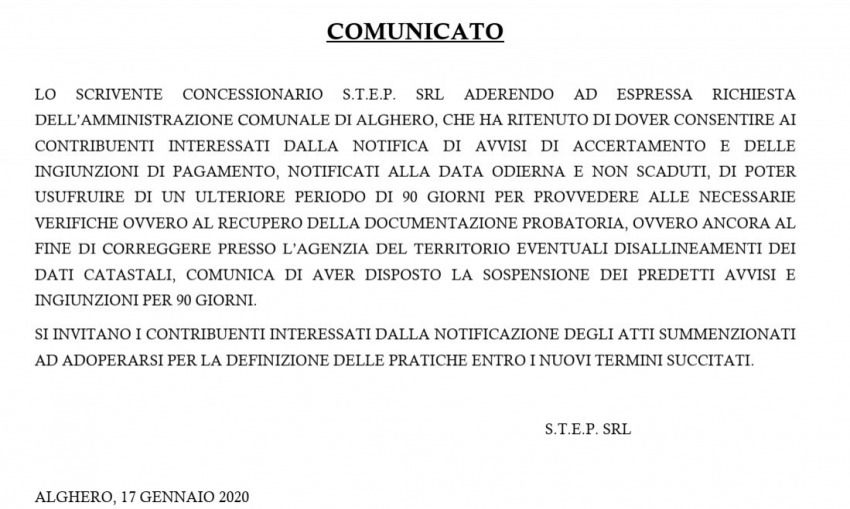 Comunicato Alghero
