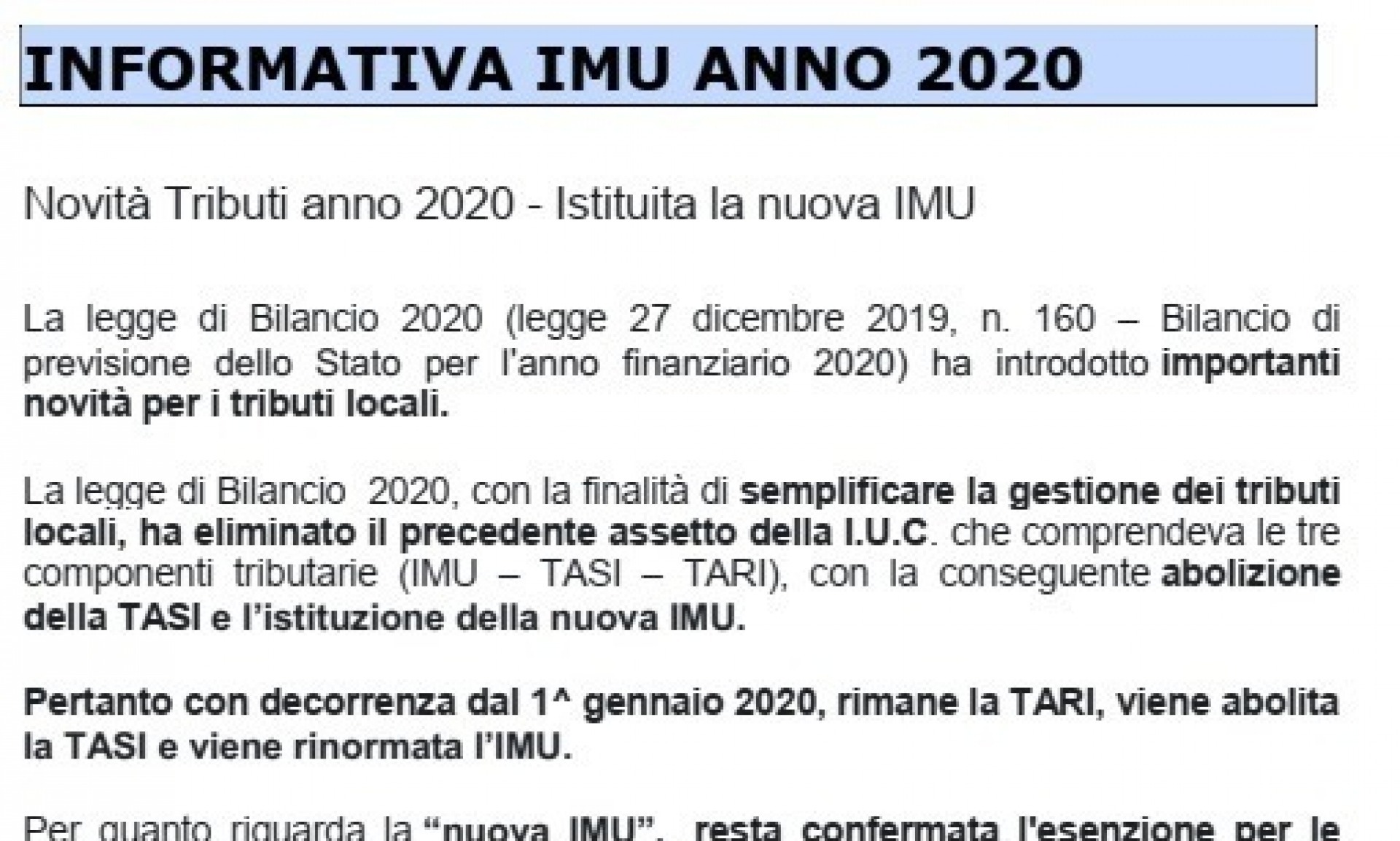 Informativa IMU 2020 Comune di Capoterra